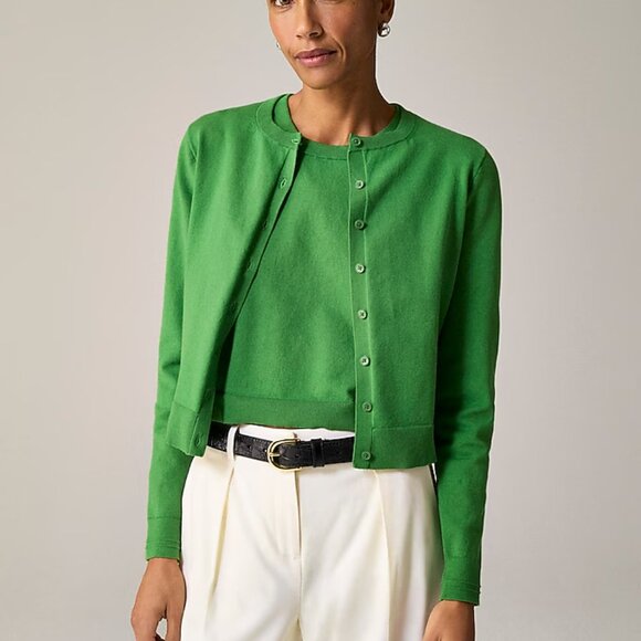 J. Crew Women's Jackie cardigan in premium ultra-fine cotton blend Green Small - Picture 2 of 7